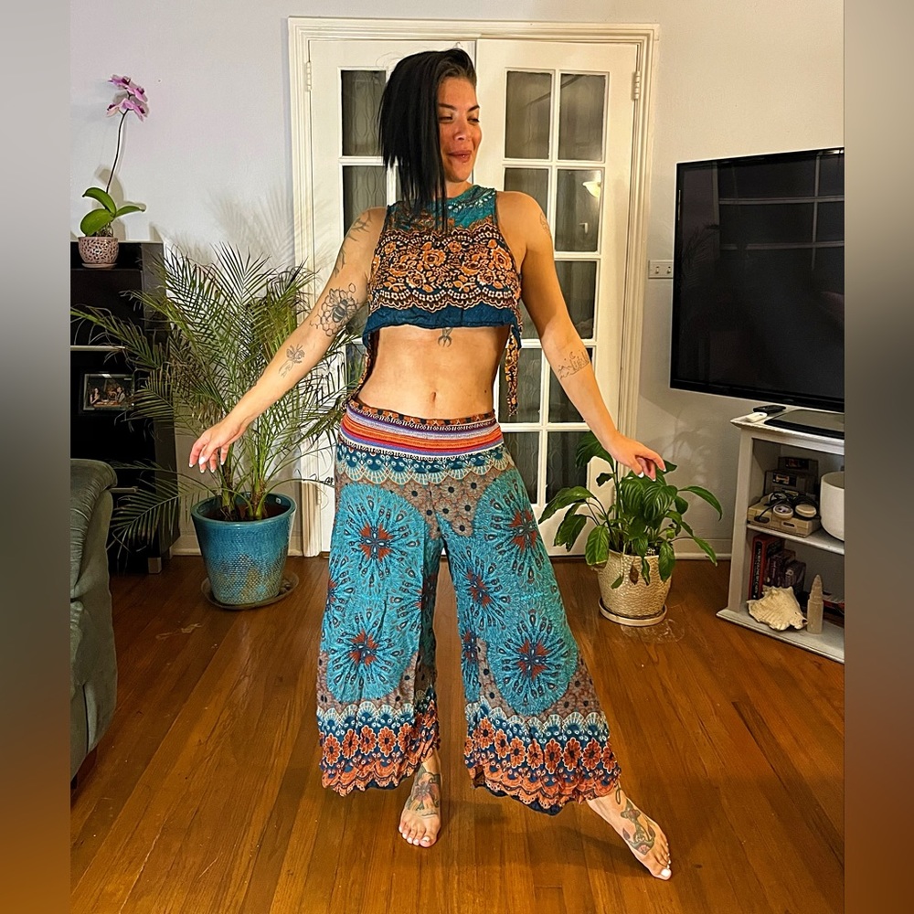 Beautiful teal set from Thailand . Pants and top , small